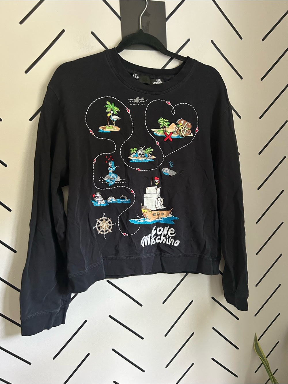 Love moschino black pirate ship treasure map oversized sweater crewneck